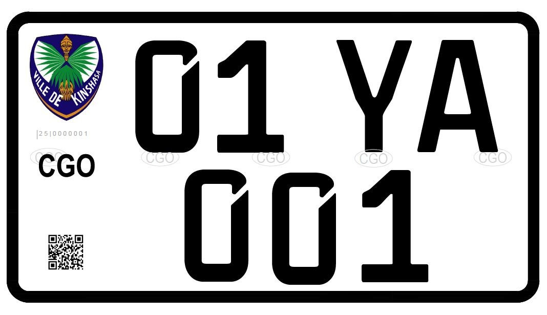 Plaque d'immatriculation moto de la Ville de Kinshasa fabriquée par CST